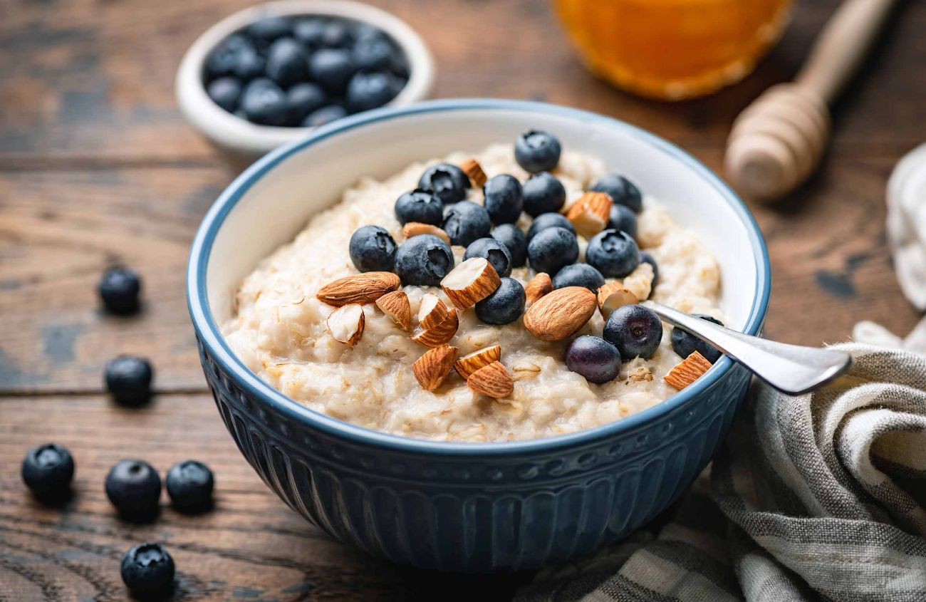 Rezepte gegen Übelkeit in der Schwangerschaft, Overnight Oats mit Mandeln und Blaubeeren