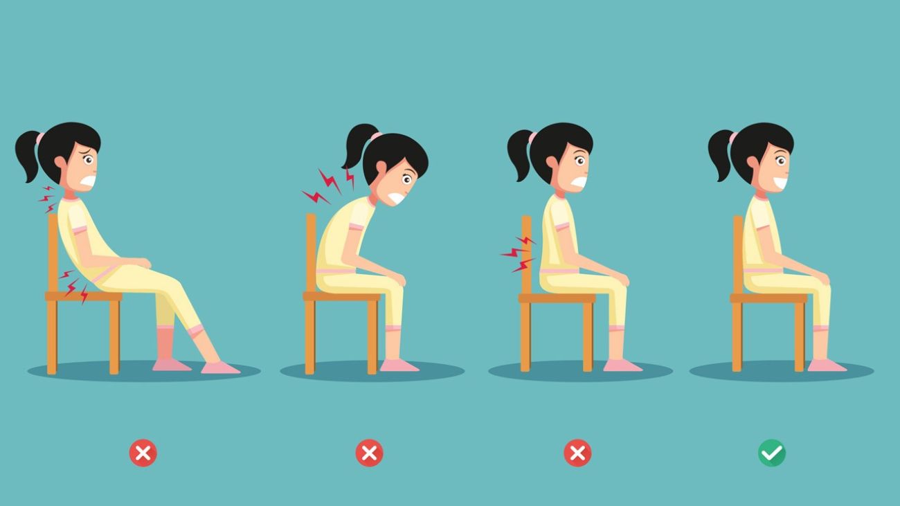 Rückenschmerzen nach dem Essen, Illustration zur richtigen Sitzhaltung