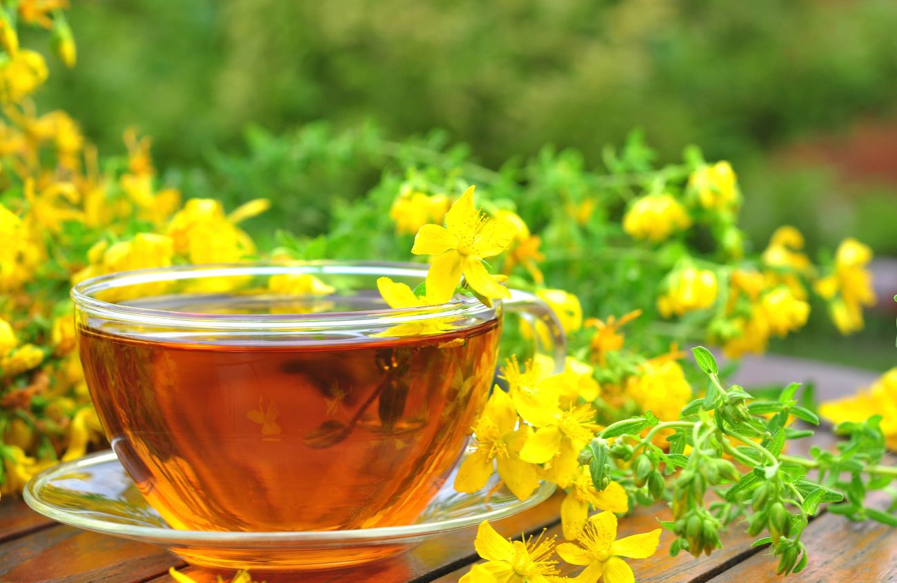 Tasse Tee mit Johanniskraut