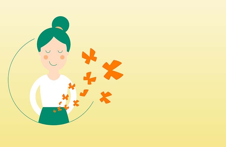 Emotionen & Bauchkrämpfe: Frau, der Schmetterlinge aus dem Bauch fliegen